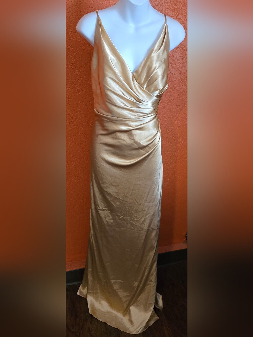 Gold Satin Cowl-Front Maxi Slip Dress